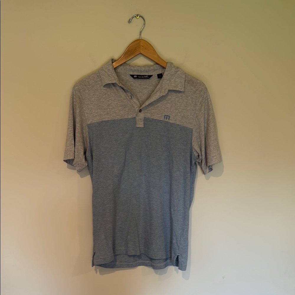 Travis Mathew Gray & Blue Polo Shirt Casual Short-Sleeved Design